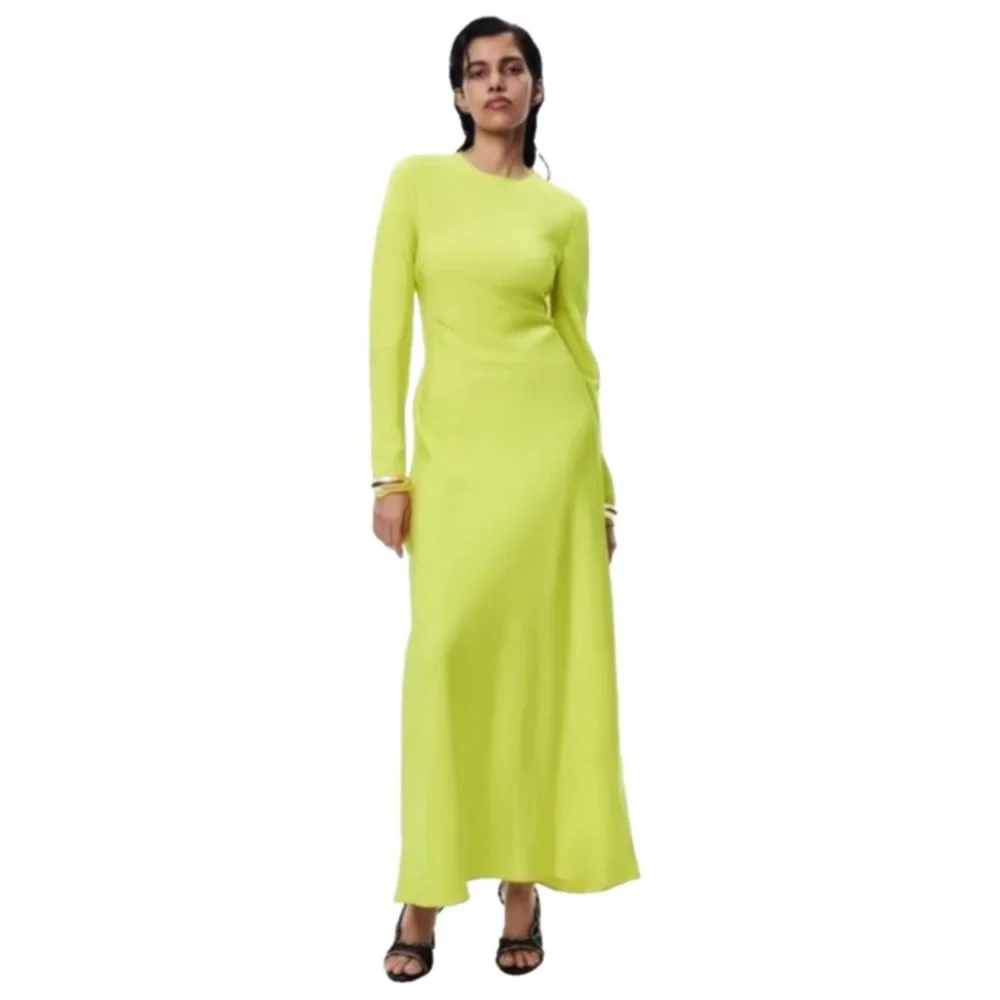 Zara Satin Effect Long Sleeve Maxi Dress